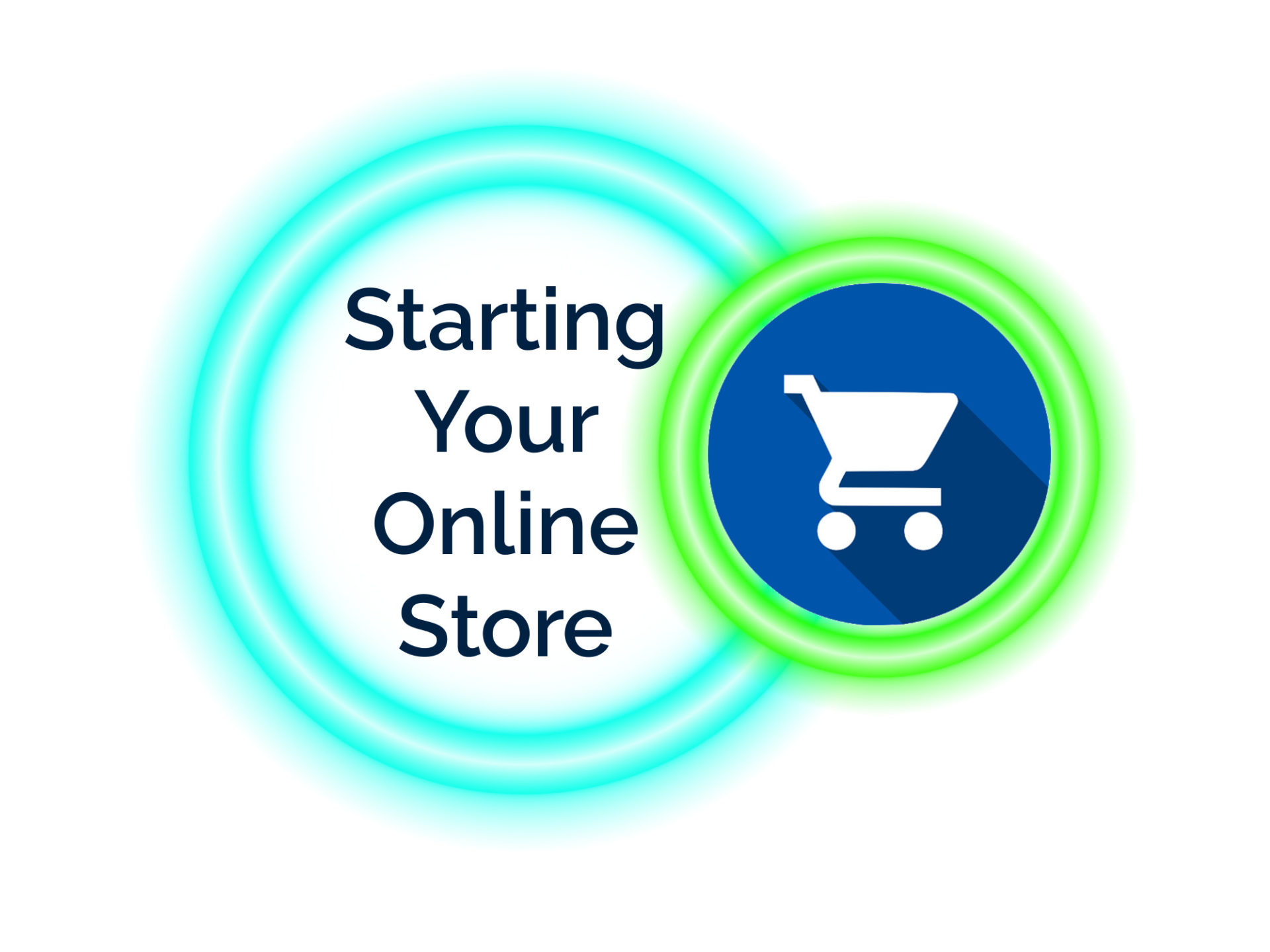 Starting Your Online Store with an image of a shopping cart inside 2 circles.