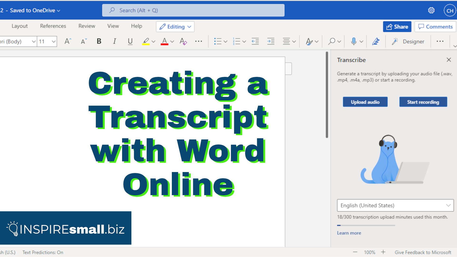 Creating a Transcript with Word Online. Tutorial from INSPIREsmall.biz
